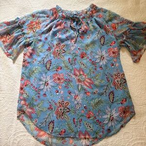 LOFT Blue and Pink Floral Blouse